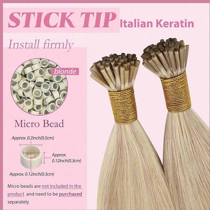 YoungSee I Tip Extensions Blonde Itip Hair Extensions Real Human Hair Ash Blond Highlighted Blonde 24 Inch 50s 50g Invisible I Tips Hair Extension Highlight I-Tip Human Hair Extension Long Hair