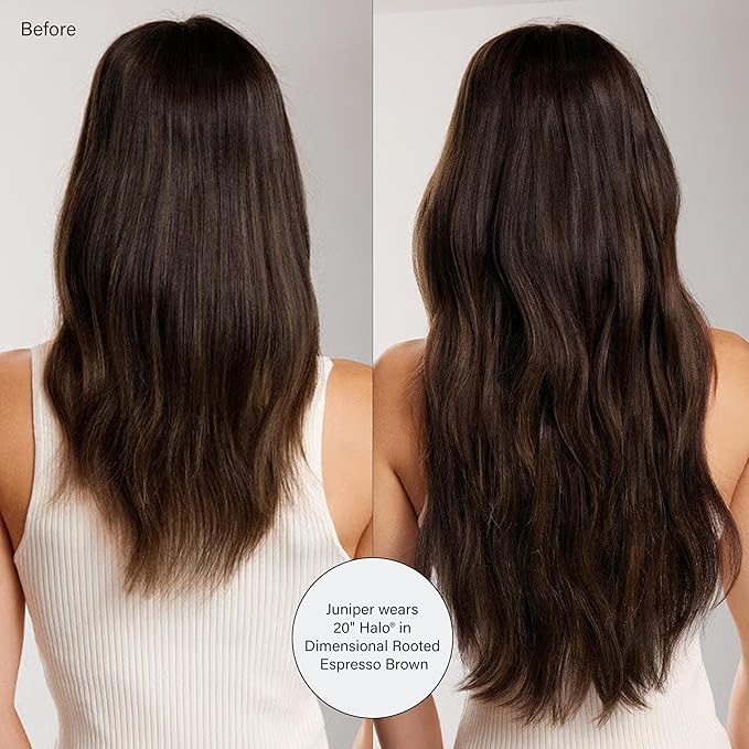 Luxy 100% Remy Human Hair – Halo Clip-In Hair Extensions –Natural Looking Volume & Length - One-Piece - Easy 5-Min Application 180 grams 20" Dimensional Rooted Espresso Brown