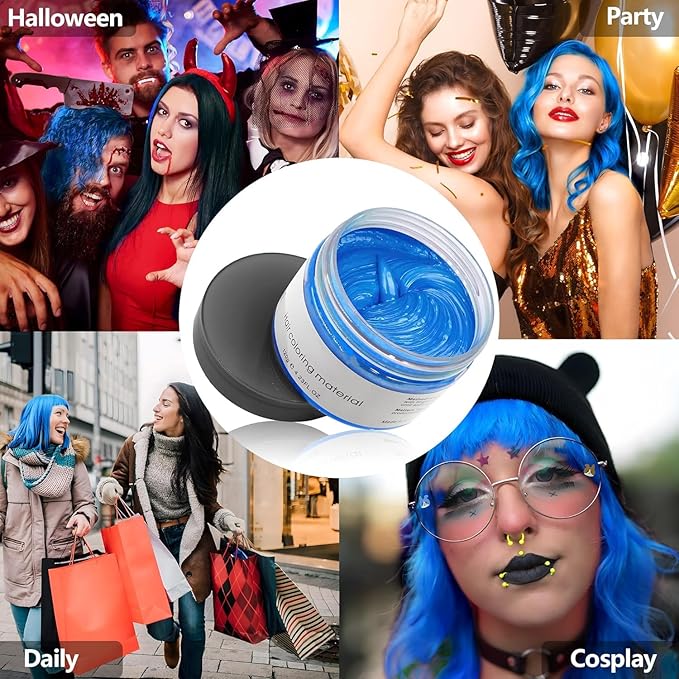 Blue Hair Color Wax Pomades 4.23 oz - Natural Hair Coloring Wax Material Disposable Hair Styling Clays Ash for Cosplay, Party (Blue)
