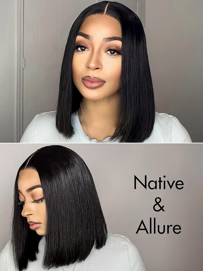 LUVME HAIR 12" Light Yaki Glueless Bob Wigs Human Hair Pre Plucked, 5x5 HD Lace Closure Wigs Human Hair 180 Density, Ready to Go Wig with Bleached Knots & Pre Cut Lace