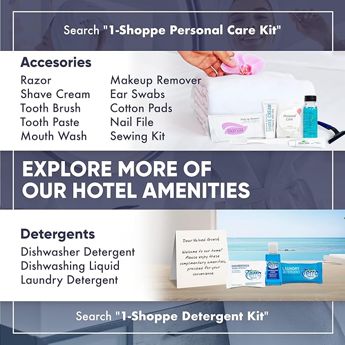 Infuse Pure White Tea and Coconut Hotel Soaps and Toiletries Bulk Set | 1-Shoppe All-In-Kit for Airbnb | 1oz Shampoo & Conditioner, Body Wash, Lotion & 1.25oz Bar Soap | Travel Size 300 Pieces