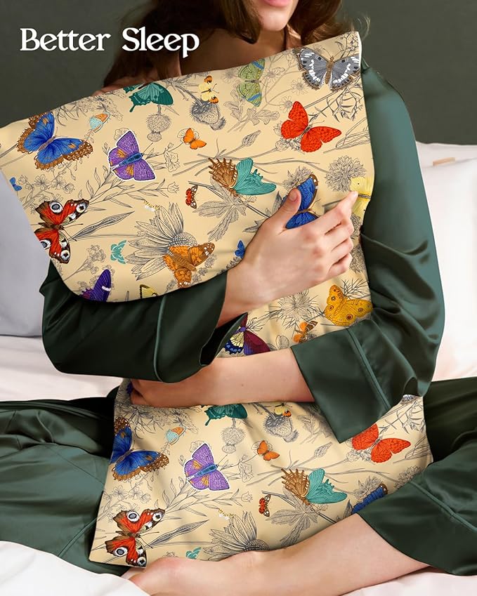 2 Pack Mulberry Silk Pillowcase for Hair and Skin - Queen Size 20 x 30 Inches with Hidden Zipper Line Butterfly 19 Momme Soft Sleeping Silk Pillow Case for Women, Moms