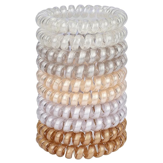 JessLab Spiral Hair Ties for Women, 10-Pack Traceless No-Damage Ponytail Holders, Coils Hair Bands for Girls, Assorted Colors