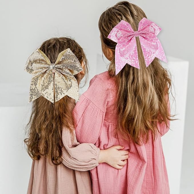 Large Glitter Cheer Bows Clips, Jumbo Big 7 Inch Cheerleading Sequin Hair Bow Hair Accessories for Teens Girls Football Sports Cheerleader Outfit Uniform (Gold)