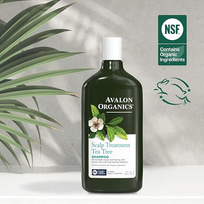 Avalon Organics Scalp Treatment Tea Tree Shampoo, Encourages Scalp Well-Being and Leaves Hair Soft, 11 Fluid Ounces