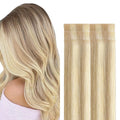 GOO GOO Invisi Edge Tape in Hair Extensions Human Hair, 18A/613A Dark Blonde Highlighted Bleach Blonde, 6pcs 24inch 18g, Virgin Remy Hair, Seamless Injected Tape, Natural Look