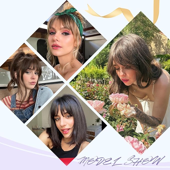 Wispy Bangs Hair Clip, 100% Human Hair Clip In Dark Brown Bangs for Women, Soft Layered Fake Bangs with Feathered Fringe, Easy Clip-On Design for Daily Wear & Halloween