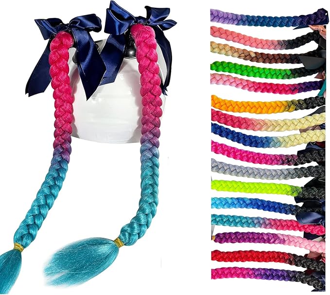 2PCS Helmet Pigtail Motorcycle Helmet Ponytail Bicycle Helmet Braids Hair Tails Used for Any Helmets/Suction Cup Reusable Design 2PCS(Helmet Not Included)