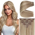 Ve Sunny Blonde Clip in Hair Extensions 22inch Human Hair Clip in Extensions Straight Real Hair Extensions Clip in Human Hair Daily Use