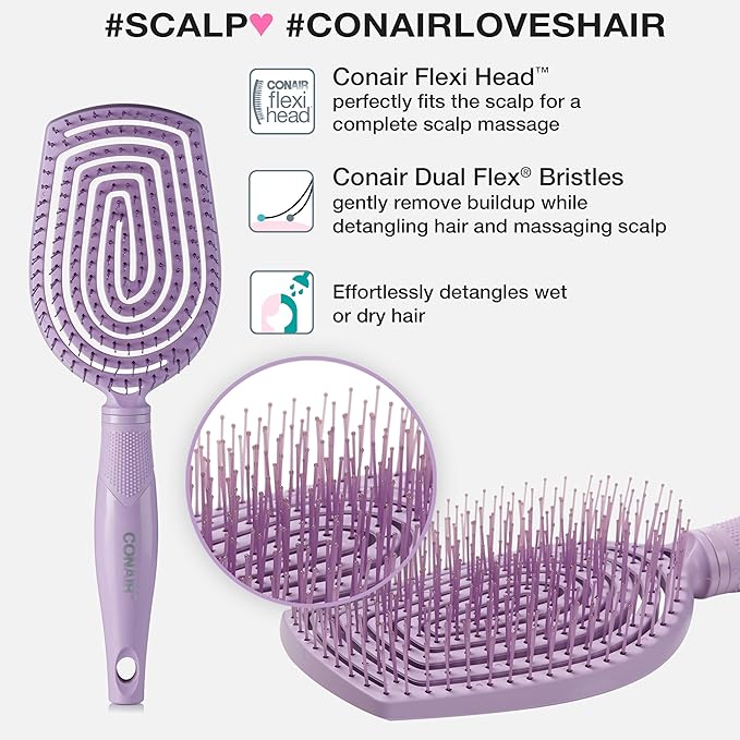 Conair Scalp Care Detangling hairbrush - Curly Hair Brush - Scalp Massager - hairbrushes for women & men - detangler for all lengths - can use wet or dry - Paddle