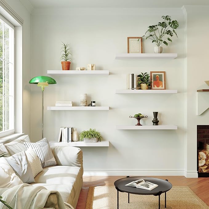 Large Floating Shelves for Wall Set of 1 Wooden Wall Shelves 36 in x 12.75 in x 2 in Room Decor Long Shelf with Invisible Wall Mount Bracket for Bedroom Kitchen Living Room White