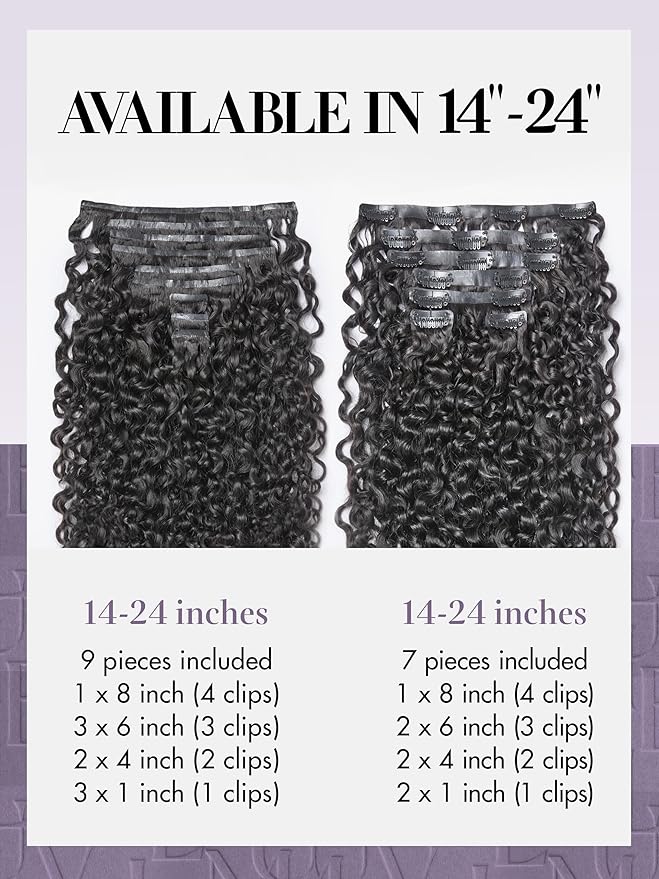 LUVME Burmese Curly Clip in Hair Extensions Real Human Hair Messy Curly Clip Ins Fullness with 2 Pack for Women Brazilian Remy Human Hair Natural Black 135g 20Inch