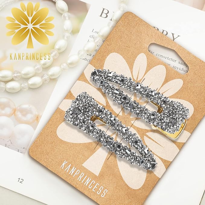 2PCS Rhinestone Hair Clips,Snap Hair Accessories,Decorative Hair Clips,Rhinestone Barrettes For Women Girls(SET9)