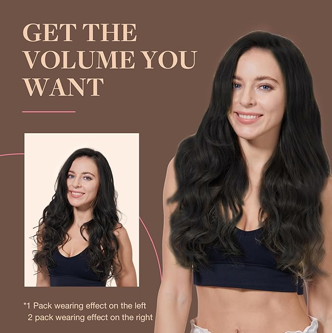 GOO GOO Clip in Hair Extensions Real Human Hair, Remy Human Hair Extensions Clip ins for Women, Natural Human Hair, 26inch 135g 7Pcs, 1B Natural black
