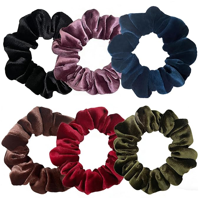 Hair Scrunchies, 6 Pcs Velvet Scrunchies for Women, Soft Hair Ties for Girls, No Damage Hair Scrunchy, Hair Styling Accessories, Gentle No-Slip Scrunchie, Ponytail Holder for Thick/Curly Hair