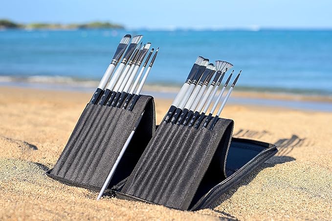 ADIS&Guys 15-Piece Art Paint Brush Set – Professional Brush Kit for Acrylic, Oil, Watercolor, Gouache, Face and Body – Includes Angle, Filbert, Flat, Fan & Round Brushes with Travel Case