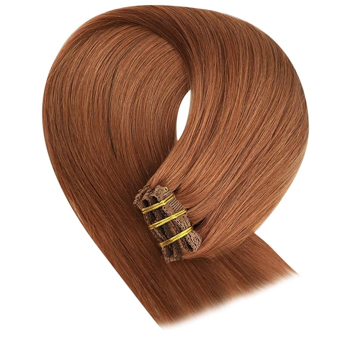 YoungSee Clip in Human Hair Extensions Copper 22inch Human Hair Extensions Clip ins Copper Hair Extensions Real Human Hair Clip ins Long Straight Hair 120g 7pcs