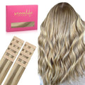 WENNALIFE Tape in Hair Extensions Human Hair Ash Brown with Platinum Blonde Highlights Tape in Extensions, 10pcs 20g 10 inch Remy Invisible Tape Ins Colored Soft Refill Set