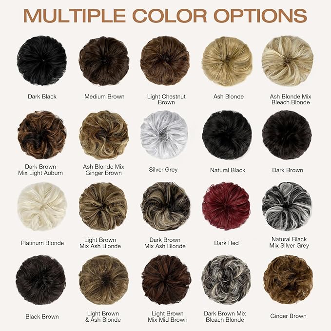 Messy Bun Hair Piece Wavy Curly Scrunchies Fluffy Donut Thick Updo Elegant Chignon Hairpieces for Women Girls, Dark Ginger Blonde Mix Bleach Blonde 1.4oz
