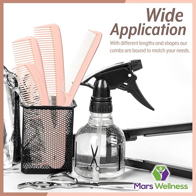 Mars Wellness 4 Piece Professional Comb Set Peach Pastel - USA MADE - Fine Pro Tail, Dresser Hair Comb Styling Comb - Premium Grade for Men and Women - Parting Teasing and Styling - Peach Pastel