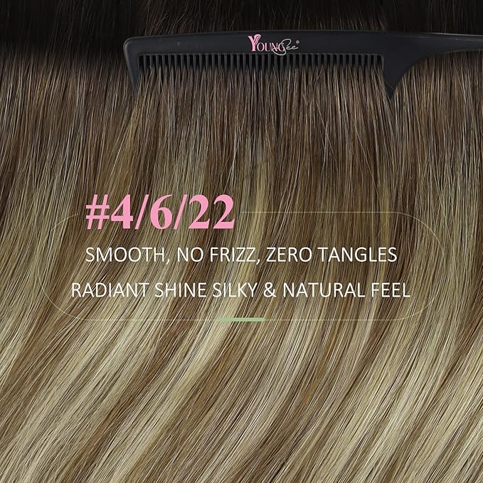 YoungSee Invisible Tape in Hair Extensions Balayage Human Hair Tape in Extensions Ombre Seamless Tape-in Extension Real Human Hair Brown Balayage with Blonde Human Hair Extension Tapein 24 Inch 20pcs