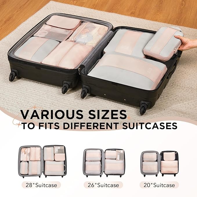 OlarHike 8 Set Compression Packing Cubes,Christmas Gifts for Women Mom Girl,Compressible Expandable Luggage Clothes Organizer for Travelers,Airplane/Cruise/Car/Train Travel Essentials(Beige)