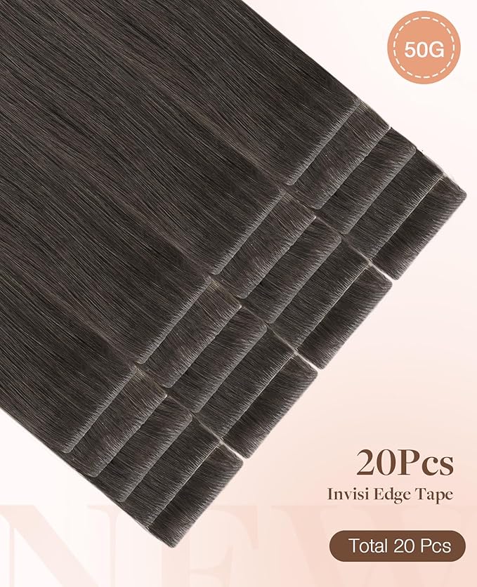 GOO GOO Invisi Edge Tape in Hair Extensions Human Hair, 1C Mocha Brown 20pcs 12inch 40g, Virgin Remy Hair, Seamless Injected Tape, Natural Look