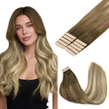 GOO GOO Tape in Hair Extensions Human Hair, 3/8/613 Balayage Walnut Brown to Ash Brown and Bleach Blonde, 20inch 30g 10pcs, Seamless Invisible, Silky Straight with Thick Ends, Remy Human Hair