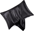 Black Satin Pillowcase Standard Set of 2 with Envelope Closure，Black Silk Pillowcase for Hair and Skin (20x26)