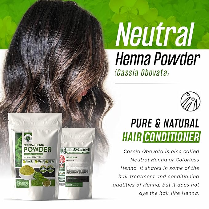 Henna Hair Color, Neutral Henna Powder for Hair Growth 100 Grams, Cassia Obovata Powder, Organic, Dye Free