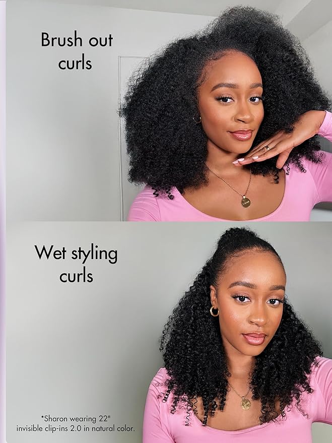 LUVME Invisible Clip ins Hair Extensions Deep Kinky Curly Real Human Hair Remy Hair Clip ins for Women, Natural Human Hair, 14 inch 110g 6Pcs, Natural Black