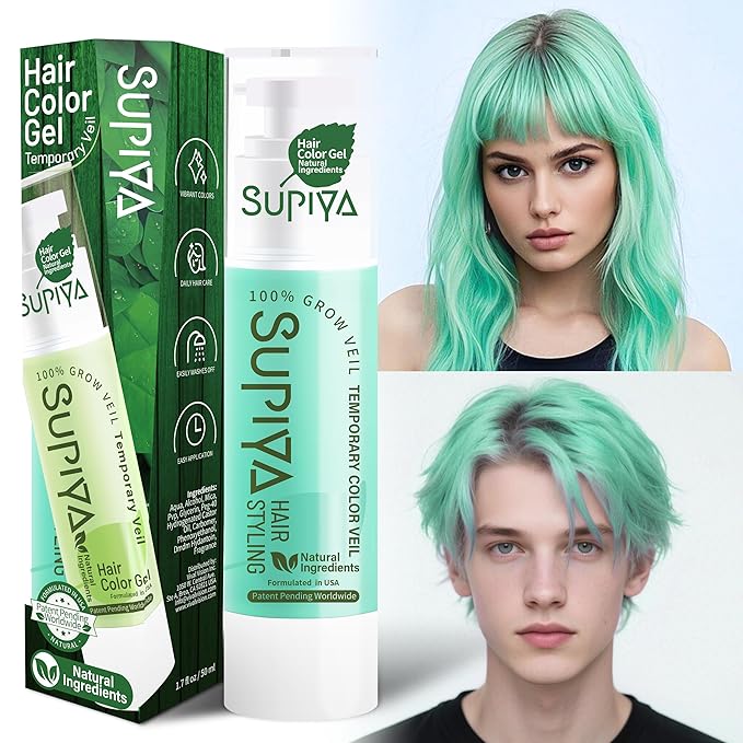 Temporary Hair Color Gel, Green Hair Dye Color Gel Washable Natural Instant Hair Color Wax for DIY Hairstyle for Kids Men Women(Color #24W)