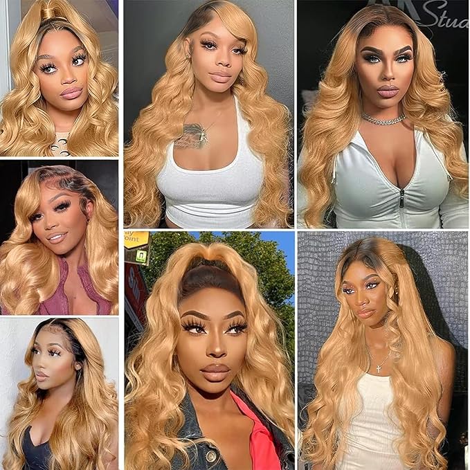 200 density Honey Blonde Lace Front Wigs Human Hair 13x6 Ombre HD Transparent Lace Frontal Wig Human Hair for Women 12A Body Wave Lace Front Wigs Human Hair Blonde Wig Human Hair
