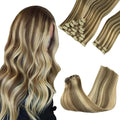 GOO GOO Clip in Hair Extensions Real Human Hair, Remy Human Hair Extensions Clip ins for Women, Natural Human Hair, 22inch 150g 9Pcs, 8A/22 Medium Brown Highlighted Golden Blonde
