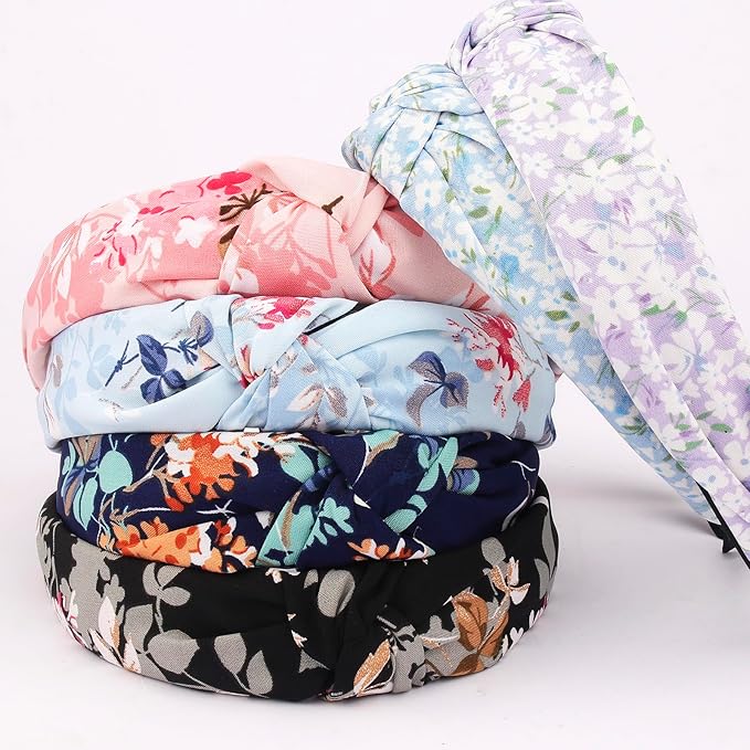 VELSCRUN Hairband, 12 Pcs Knotted Headbands for Women, Floral & Bohemian Patterns, Elastic, Soft, Wide Fashion Headbands, Hair Accessories for Women & Girls, Gifts