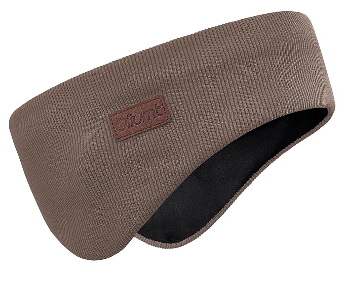 Winter Ear Warmer Headband for Men Women Double-Layer Knit Ear Muffs Cover with Fuzzy Lining for Running and Cycling (Brown, One Size)