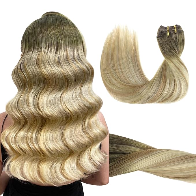 GOO GOO Clip in Hair Extensions Real Human Hair, Remy Human Hair Extensions Clip ins for Women, Natural Human Hair, 20inch 120g 7Pcs, 5A/90/16F Bahamian Balayage