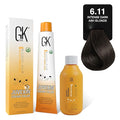 GK HAIR Global Keratin Intense Ash 6.11 Dark Ash Blonde Hair Color Cream Tube (3.4 Fl Oz/100ml) + 20 Volume Developer (5 Fl Oz/150ml) - Professional Permanent Long Lasting Toner Dye