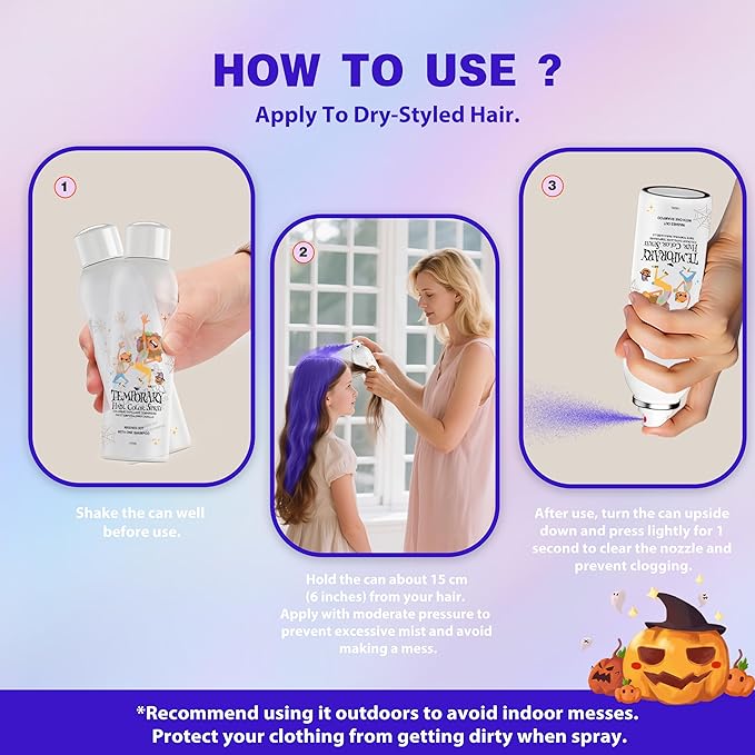 Purple Temporary Hair Color Spray for Kids, Instant Colored Hair Dye Alternative for Girls Boys Teens Women Men, Disposable Washable, Quick Styling for Party Cosplay Christmas Halloween, 150ml