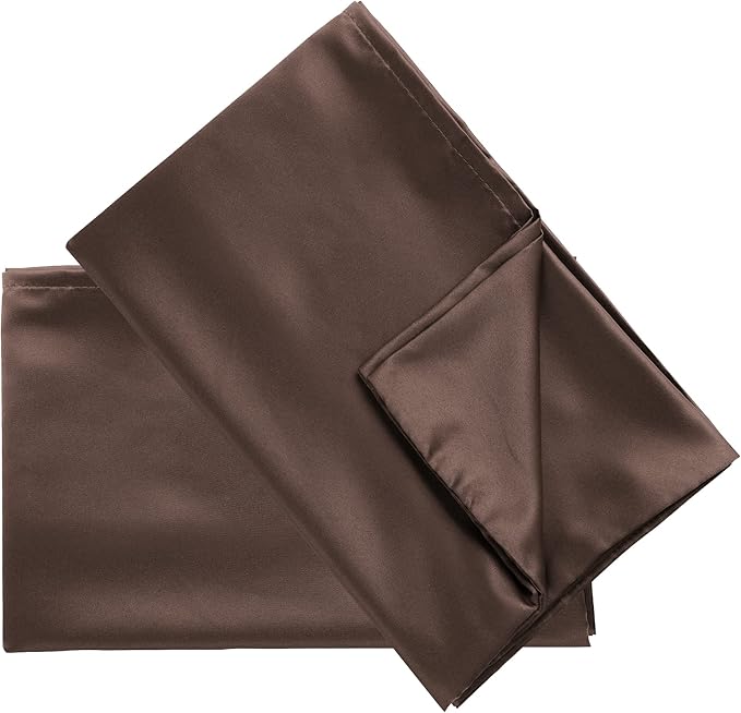 uxcell 2 Pack Silk Satin Pillowcase for Hair and Skin, Cool, Silky, Soft Breathable Pillow Cases Travel Size 14x20 Inch Sateen Pillowcase Brown with Envelope Closure