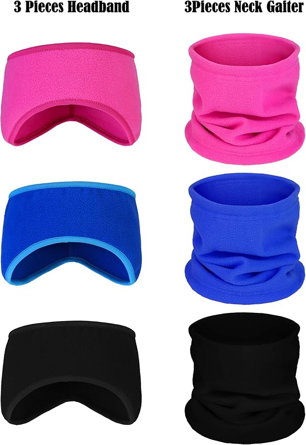 BBTO 6 Pieces Fleece Ear Warmers Headband Winter Neck Gaiter