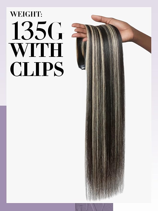 LUVME Balayage Clip in Hair Extensions, 135g 14 Inch Highlight Color Human Hair Extensions Thick Real Human Hair Clip on Double Weft Remy Hair