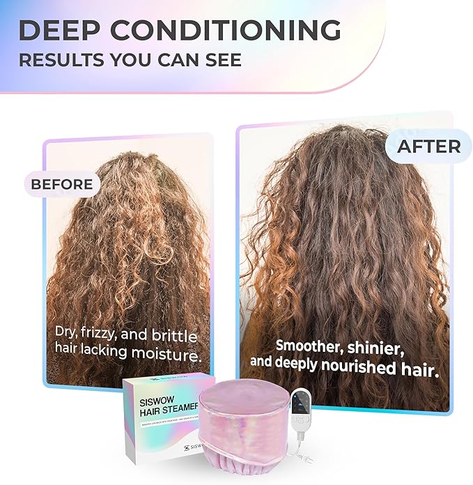Heating Cap for Deep Conditioner w/10-level Heats Up Quickly, Hair Steamer for Natural Black Hair Home Use - Thermal Heat Cap for Treatment, Great for Deep Conditioner - Portable, Waterproof