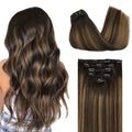 DOORES Clip in Hair Extensions, 75g 5pcs Balayage Dark Brown to Chestnut Brown 16 Inch Real Human Hair Extensions Clip in Natural Straight Hair Extensions