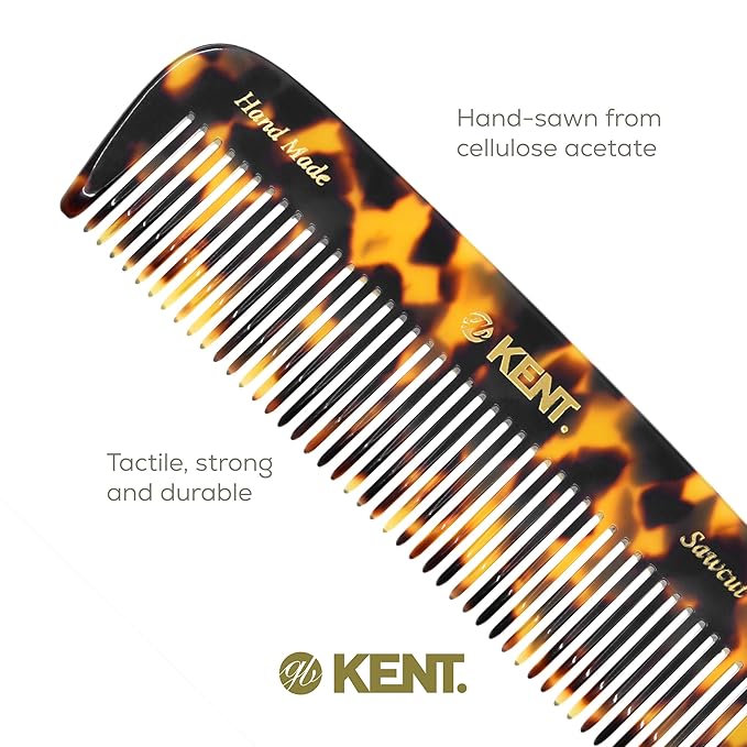 Kent 12T TY Wide Tooth Detangling Comb - Handmade Pocket Comb for Thick, Curly, and Wavy Hair, Grooming Beard and Mustache - Saw-Cut