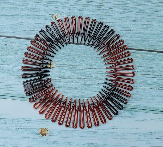 Sowaka 4 Pcs Circular Stretch Comb Plastic Black Brown Circle Spring Headband Flexible Hair Wrap Holder Hair Comb for Women Girls Outgoing Sports Hair Accessories (Round - Multi Color)