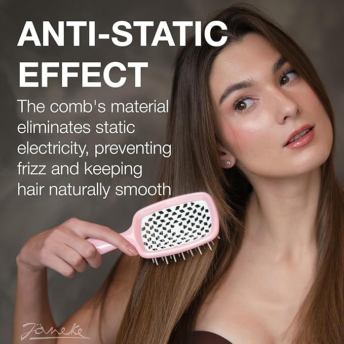 Janeke Superbrush Detangling Brush for Soft Smoothing Hair Brushing with Anti-Static Bristles - Vented Wet Hair Brush for Blow Drying Use - Perfect for Curly, Thick, Wavy, Fine Hair Types (Pink)