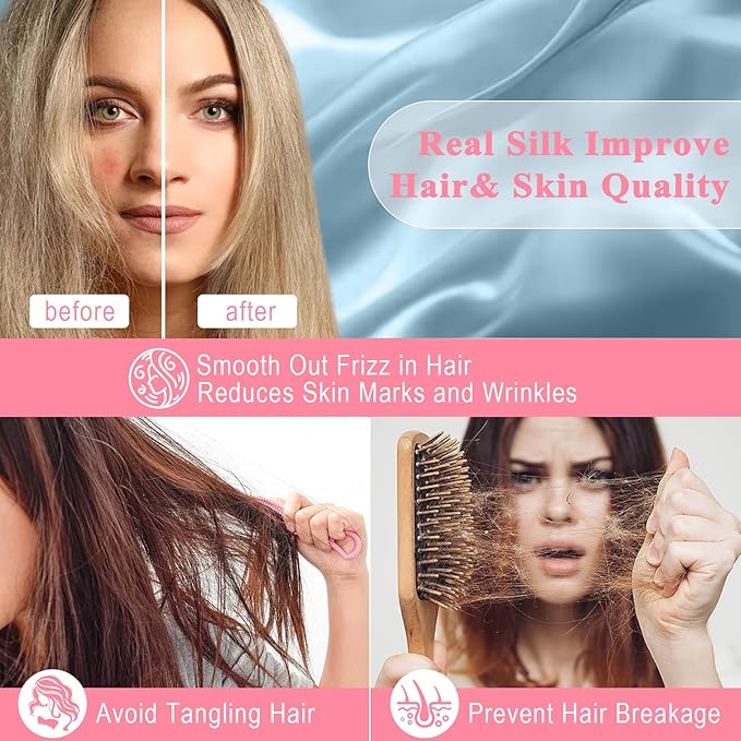 100% Pure Silk Pillowcase 2 Pack for Hair and Skin, Both Sides 23 Momme Grade 6A+ Mulberry Silk Pillowcases with Hidden Zipper, Soft&Smooth Cooling Pillow Cases (Ash Blue, Queen 20x30)
