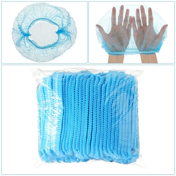 100 Pcs Disposable Nonwoven Bouffant Caps 21 Inch Hair Net Elastic Cap Hair Cover Hats for Beauty Salon Hospital Spa Catering Dust-free Workspace(Blue)