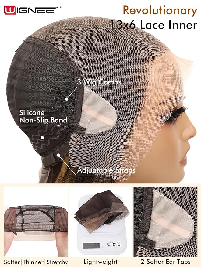 WIGNEE 13x6 Synthetic Lace Front Wig 28" Long Straight Wig Natural Black Kanekalon Futura Synthetic Wigs for Black Women Pre-Plucked Glueless Wig for Daily Party Use
